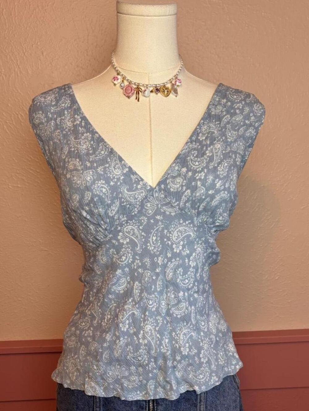 paisley blue tie back top bila 77 fairy cottage boho